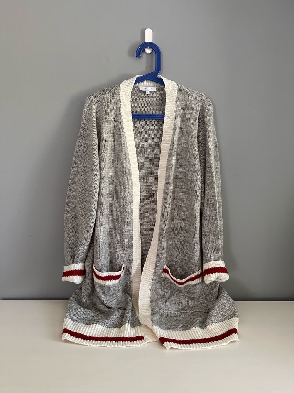 MY STYLE - Cardigan Sweater, Longer Length, Pockets, Grey, Size 1X